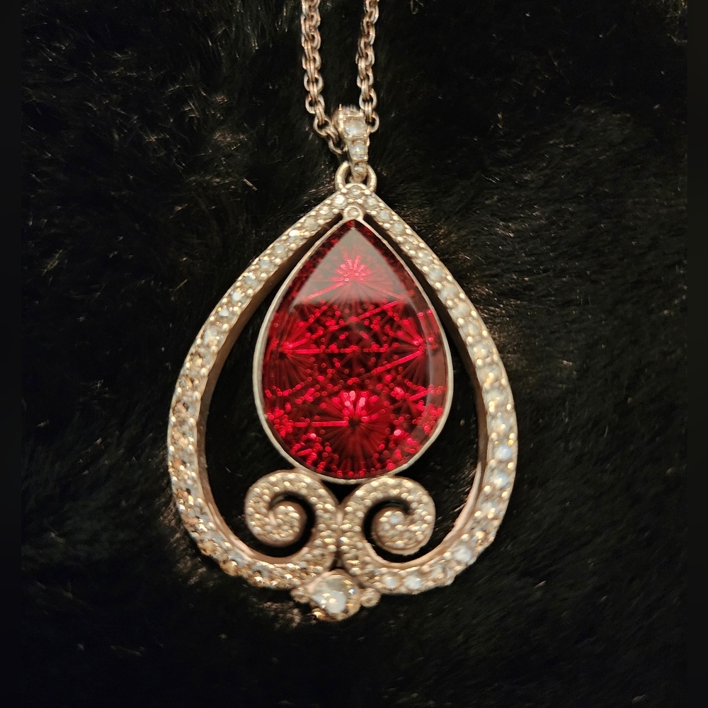 Brighton Sea Of Love Necklace Silver Red Stone Pendant 32" Chain Retired